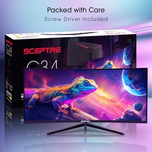 Sceptre 34 Inch Curved Ultrawide WQHD Monitor 3440 x 1440 R1500 up to 180Hz/165Hz DisplayPort x2 99  sRGB 1ms Picture by Picture  Build in Speakers Machine Black 2025  C345B QUT168 