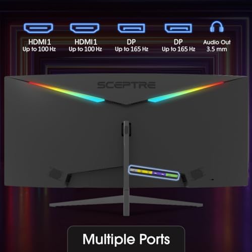 Sceptre 34 Inch Curved Ultrawide WQHD Monitor  3440   1440   R1500  up to 180Hz/165Hz  DisplayPort x2  99  sRGB  1ms  Built in Speakers  Machine Black  2025  C345B QUT168 