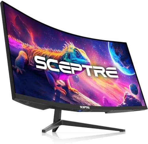 Sceptre 34 Inch Curved Ultrawide WQHD Monitor  3440   1440   R1500  up to 180Hz/165Hz  DisplayPort x2  99  sRGB  1ms  Built in Speakers  Machine Black  2025  C345B QUT168 