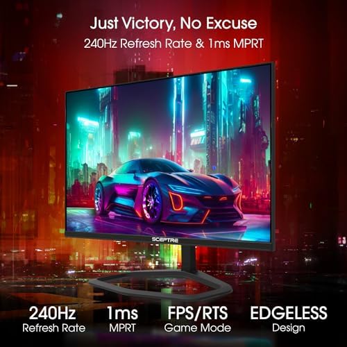 Sceptre New 24 5 inch Gaming Monitor 240 Hz 1ms DisplayPort x2 HDMI x2 100  sRGB AMD FreeSync Premium Build in Speakers  Machine Black 2025  E255B FWD240 Series 