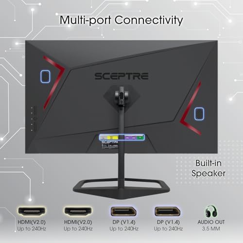 Sceptre New 24 5 inch Gaming Monitor 240 Hz 1ms DisplayPort x2 HDMI x2 100  sRGB AMD FreeSync Premium Build in Speakers  Machine Black 2025  E255B FWD240 Series 