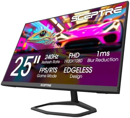 Sceptre New 24 5 inch Gaming Monitor 240 Hz 1ms DisplayPort x2 HDMI x2 100  sRGB AMD FreeSync Premium Build in Speakers  Machine Black 2025  E255B FWD240 Series 