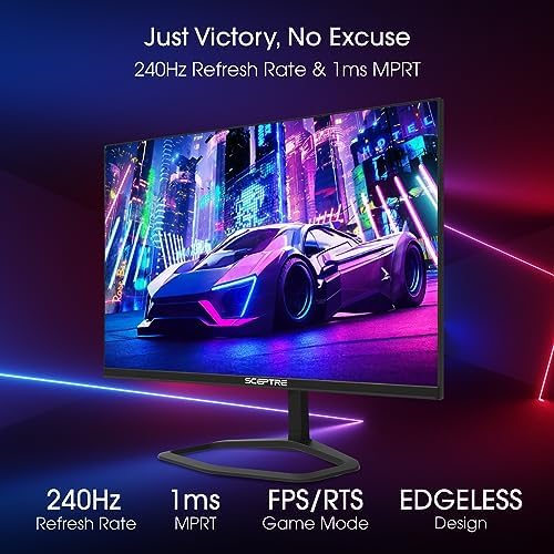 Sceptre New 24 5 inch Gaming Monitor 240 Hz 1ms DisplayPort x2 HDMI x2 100  sRGB AMD FreeSync Premium Build in Speakers  Machine Black 2025  E255B FWD240 Series 