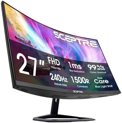Sceptre New 24 5 inch Gaming Monitor 240 Hz 1ms DisplayPort x2 HDMI x2 100  sRGB AMD FreeSync Premium Build in Speakers  Machine Black 2025  E255B FWD240 Series 