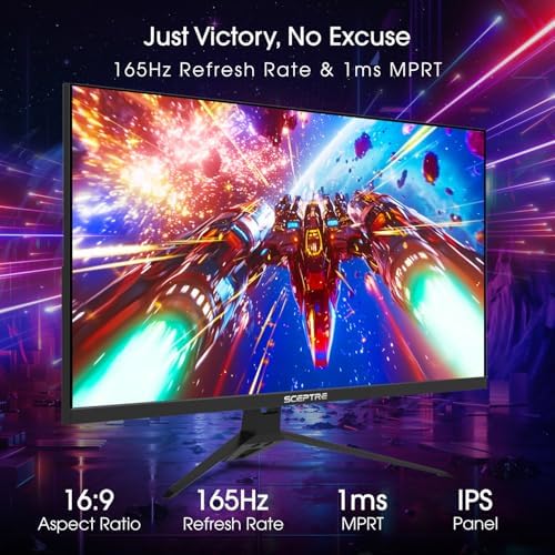Sceptre New 27 Inch Gaming Monitor  FHD 1080p  Up to 180Hz  1ms  DisplayPort  HDMI x3  FreeSync  FPS/RTS  100  sRGB  Built in Speakers  Machine Black  E275B FPT165 Series  2026 