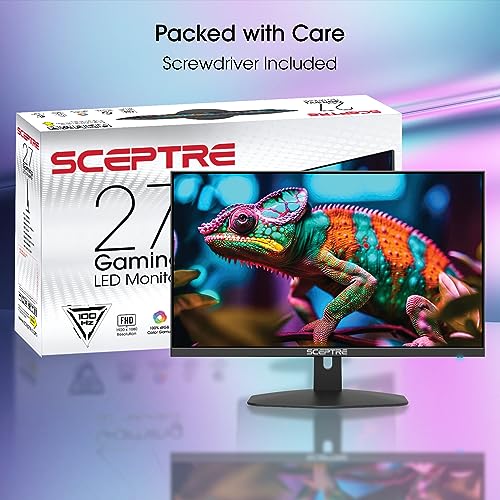 Sceptre New 27 inch Gaming Monitor 100Hz 1ms DisplayPort HDMI x2 100 sRGB AMD FreeSync Build in Speakers Eye Care Frameless Machine Black 2024 E275W FW100T