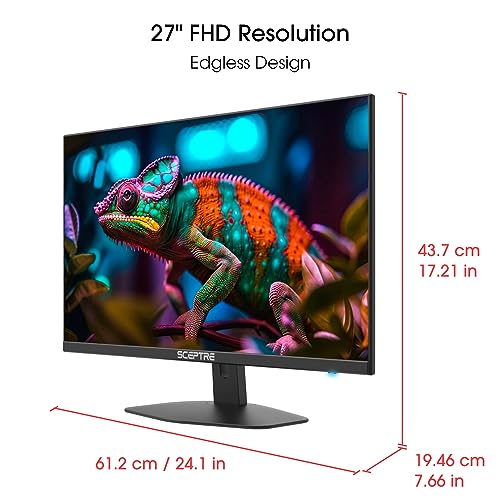 Sceptre New 27 inch Gaming Monitor 100Hz 1ms DisplayPort HDMI x2 100 sRGB AMD FreeSync Build in Speakers Eye Care Frameless Machine Black 2024 E275W FW100T