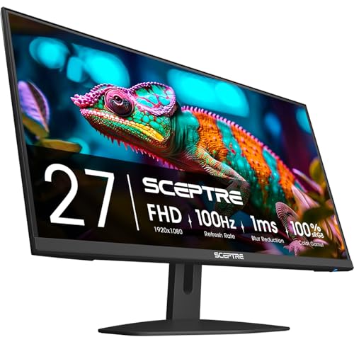 Sceptre New 27 inch Gaming Monitor 100Hz 1ms DisplayPort HDMI x2 100 sRGB AMD FreeSync Build in Speakers Eye Care Frameless Machine Black 2024 E275W FW100T