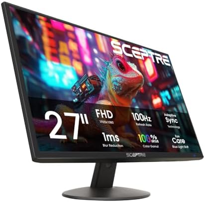 Sceptre New 27 inch Prime Monitor 100Hz HDMI x2 VGA 1ms 99  sRGB Eye Care Build in Speakers  Machine Black 2026  E275W 19203R Series 