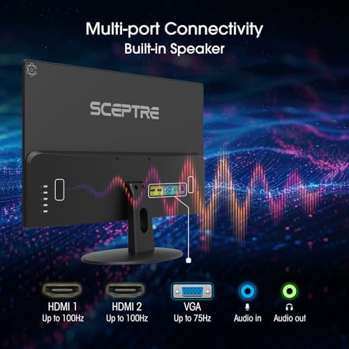Sceptre New 27 inch Prime Monitor 100Hz HDMI x2 VGA 1ms 99  sRGB Eye Care Build in Speakers  Machine Black 2026  E275W 19203R Series 