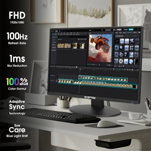 Sceptre New 27 inch Prime Monitor 100Hz HDMI x2 VGA 1ms 99  sRGB Eye Care Build in Speakers  Machine Black 2026  E275W 19203R Series 