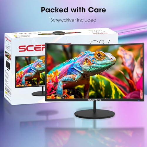 Sceptre New Curved 27 inch Gaming Monitor 100Hz 1080p R1500 98  sRGB HDMI x2 VGA Build in Speakers  VESA Wall Mount Machine Black 2026  C275W 1920RN Series
