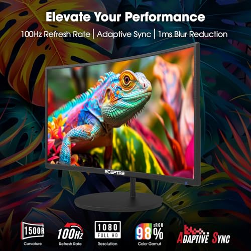 Sceptre New Curved 27 inch Gaming Monitor 100Hz 1080p R1500 98  sRGB HDMI x2 VGA Build in Speakers  VESA Wall Mount Machine Black 2026  C275W 1920RN Series