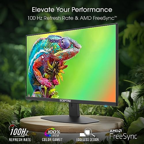 Sceptre Prime 24 inch Gaming Monitor 100Hz 1ms DisplayPort HDMI x2 100  sRGB AMD FreeSync Build in Speakers  Eye Care Frameless Machine Black 2025  E248W FW100T 