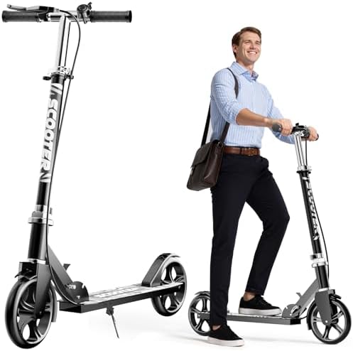Scooters for Kids 8 12  Teens & Adults   Lightweight  Foldable  8 Inch Big Wheels  Hand Brake & Bell  4 Adjustable Height Levels  240 lbs Max Load  Perfect for School  Campus and Park Rides
