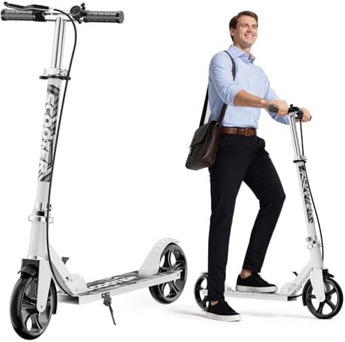 Scooters for Kids 8 12  Teens & Adults   Lightweight  Foldable  8 Inch Big Wheels  Hand Brake & Bell  4 Adjustable Height Levels  240 lbs Max Load  Perfect for School  Campus and Park Rides