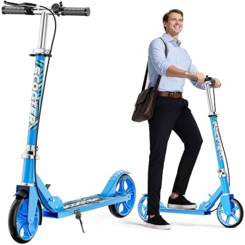 Scooters for Kids 8 12  Teens & Adults   Lightweight  Foldable  8 Inch Big Wheels  Hand Brake & Bell  4 Adjustable Height Levels  240 lbs Max Load  Perfect for School  Campus and Park Rides