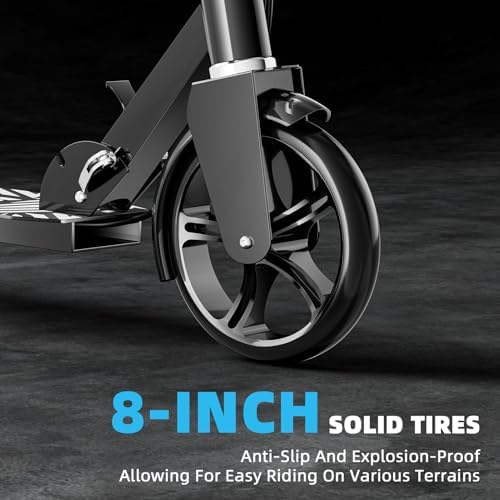 Scooters for Kids 8 12  Teens & Adults   Lightweight  Foldable  8 Inch Big Wheels  Hand Brake & Bell  4 Adjustable Height Levels  240 lbs Max Load  Perfect for School  Campus and Park Rides