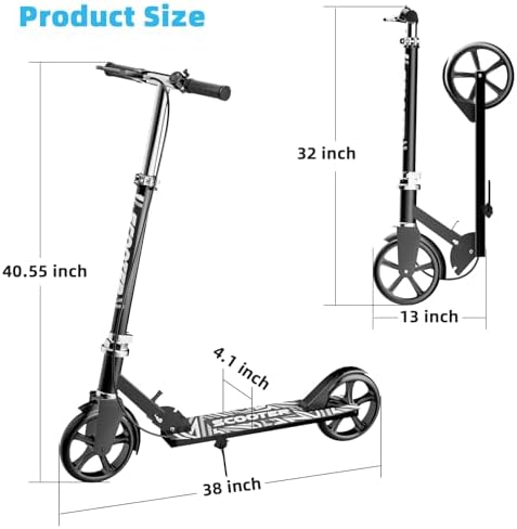 Scooters for Kids 8 12  Teens & Adults   Lightweight  Foldable  8 Inch Big Wheels  Hand Brake & Bell  4 Adjustable Height Levels  240 lbs Max Load  Perfect for School  Campus and Park Rides