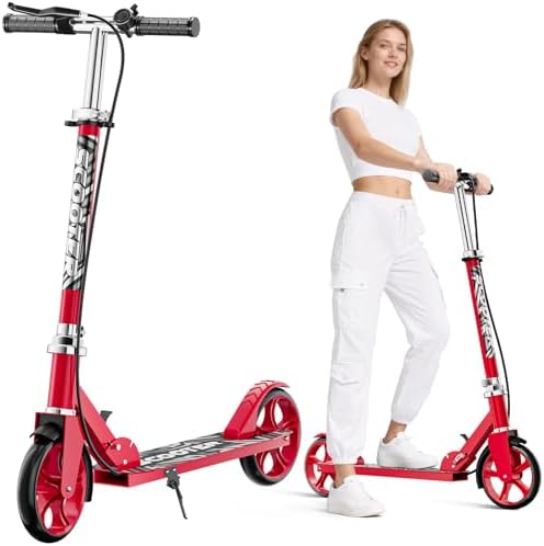 Scooters for Kids 8 12  Teens & Adults   Lightweight  Foldable  8 Inch Big Wheels  Hand Brake & Bell  4 Adjustable Height Levels  240 lbs Max Load  Perfect for School  Campus and Park Rides