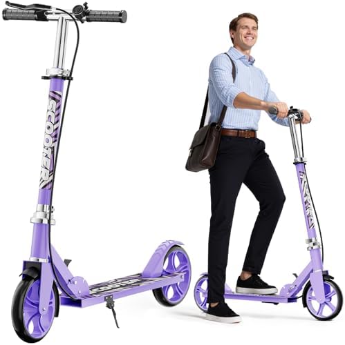 Scooters for Kids 8 12  Teens & Adults   Lightweight  Foldable  8 Inch Big Wheels  Hand Brake & Bell  4 Adjustable Height Levels  240 lbs Max Load  Perfect for School  Campus and Park Rides