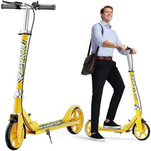 Scooters for Kids 8 12  Teens & Adults   Lightweight  Foldable  8 Inch Big Wheels  Hand Brake & Bell  4 Adjustable Height Levels  240 lbs Max Load  Perfect for School  Campus and Park Rides