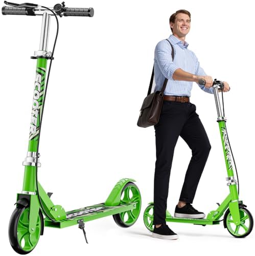 Scooters for Kids 8 12  Teens & Adults   Lightweight  Foldable  8 Inch Big Wheels  Hand Brake & Bell  4 Adjustable Height Levels  240 lbs Max Load  Perfect for School  Campus and Park Rides