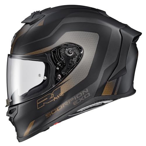 ScorpionEXO R1 Air Full Face Adult Motorcycle Helmet with Pinlock Ready Shield and Bluetooth Ready Speaker Pockets DOT ECE Hive  Gold/Black   Medium 
