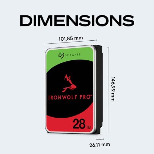 Seagate IronWolf Pro 28TB Enterprise NAS Disco duro interno - CMR 3.5 pulgadas SATA 6Gb/s 7200 RPM 512MB caché para almacenamiento conectado a red RAID, servicios de rescate (ST28000NT000)