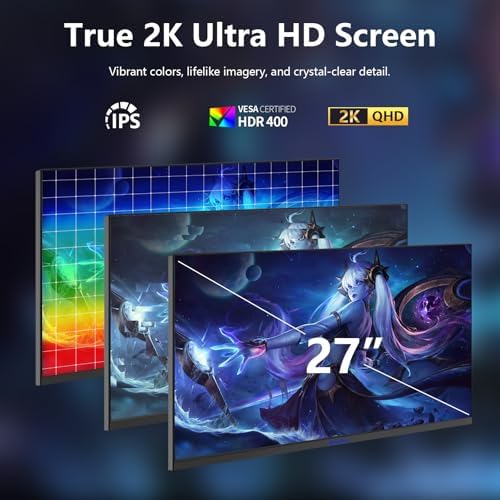 Sealan 27 Inch Gaming Monitor  2K QHD 2560 x 1440 Computer Monitor  180Hz Refresh Rate  VA Panel  HDR10  FreeSync  99  sRGB  4000 1 Contrast  HDMI/DisplayPort  16 9