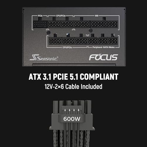 Seasonic Focus GX 1000W Power Supply ATX 3 1 PCIe 5 1  12V 2x6  10 Years Warranty Cybenetics Gold Fully Modular RTX 5090 AMD RX 9000 Ready