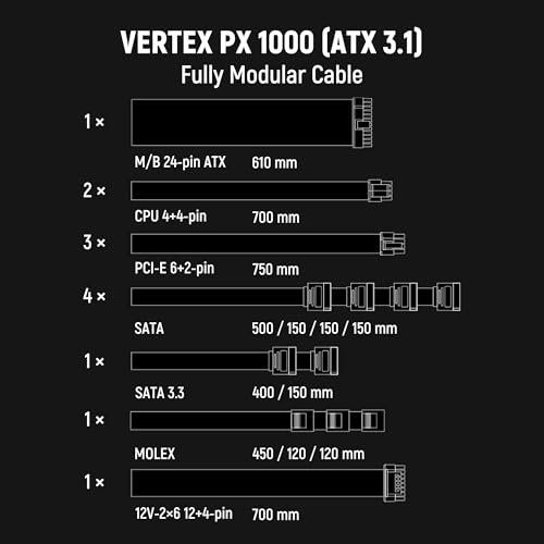 Seasonic Vertex PX 1000W Power Supply ATX 3 1 PCIe 5 1  12V 2x6  12 Years Warranty Cybenetics Platinum A Fully Modular RTX 5090 AMD RX 9000 Ready