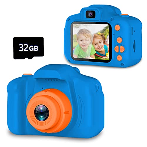 Seckton Upgrade Kids Selfie Camera  Christmas Birthday Gifts for Boys Age 3 9  HD Digital Video Cameras for Toddler  Portable Toy for 3 4 5 6 7 8 Year Old Boy with 32GB SD Card Navy Blue