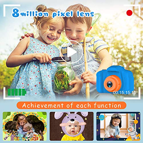 Seckton Upgrade Kids Selfie Camera  Christmas Birthday Gifts for Boys Age 3 9  HD Digital Video Cameras for Toddler  Portable Toy for 3 4 5 6 7 8 Year Old Boy with 32GB SD Card Navy Blue
