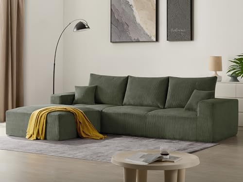 Sectional Modern Sleeper Sofa Couches for Living Room 113 Black 3 Seater U Shaped Boneless Cloud Couch No Assembly Modular Corduroy Convertible Sponge Compression Sofas with Chaise for Home House