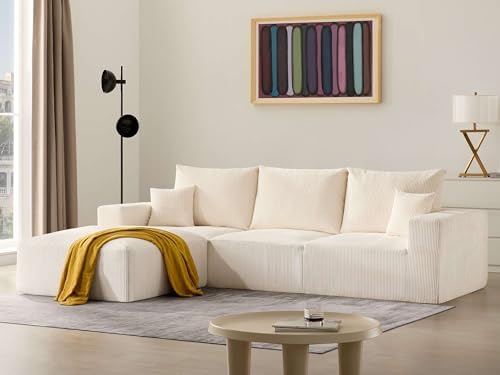 Sectional Modern Sleeper Sofa Couches for Living Room 113 Black 3 Seater U Shaped Boneless Cloud Couch No Assembly Modular Corduroy Convertible Sponge Compression Sofas with Chaise for Home House
