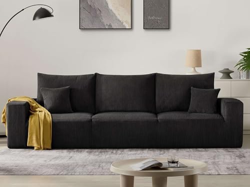 Sectional Modern Sleeper Sofa Couches for Living Room 113 Black 3 Seater U Shaped Boneless Cloud Couch No Assembly Modular Corduroy Convertible Sponge Compression Sofas with Chaise for Home House