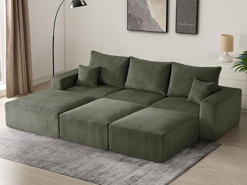 Sectional Modern Sleeper Sofa Couches for Living Room 113 Black 3 Seater U Shaped Boneless Cloud Couch No Assembly Modular Corduroy Convertible Sponge Compression Sofas with Chaise for Home House