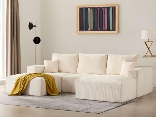 Sectional Modern Sleeper Sofa Couches for Living Room 113 Black 3 Seater U Shaped Boneless Cloud Couch No Assembly Modular Corduroy Convertible Sponge Compression Sofas with Chaise for Home House