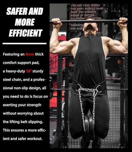 Seektop Dip Belt With Chain for Weightlifting   Neoprene Waist Belt for GYM Workout  Pull Ups  Crossfit  Weight Lifting  Squat  Training  Fitness   for Men & Women