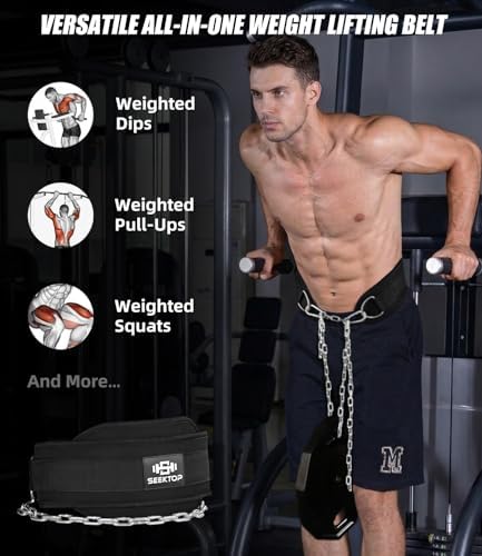 Seektop Dip Belt With Chain for Weightlifting   Neoprene Waist Belt for GYM Workout  Pull Ups  Crossfit  Weight Lifting  Squat  Training  Fitness   for Men & Women