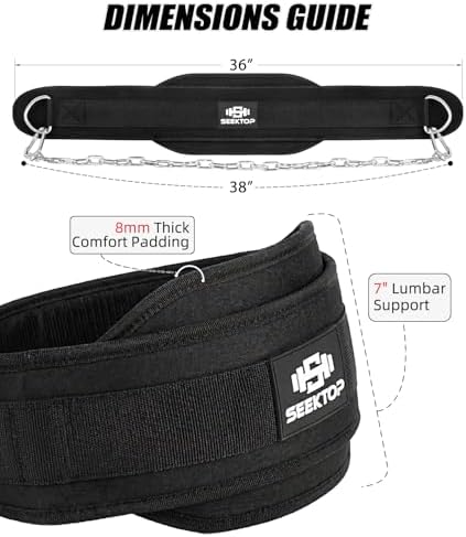 Seektop Dip Belt With Chain for Weightlifting   Neoprene Waist Belt for GYM Workout  Pull Ups  Crossfit  Weight Lifting  Squat  Training  Fitness   for Men & Women