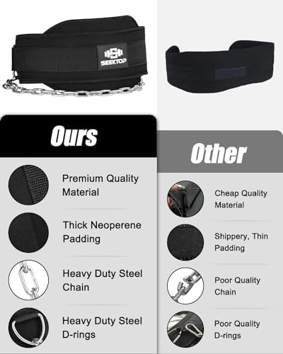 Seektop Dip Belt With Chain for Weightlifting   Neoprene Waist Belt for GYM Workout  Pull Ups  Crossfit  Weight Lifting  Squat  Training  Fitness   for Men & Women