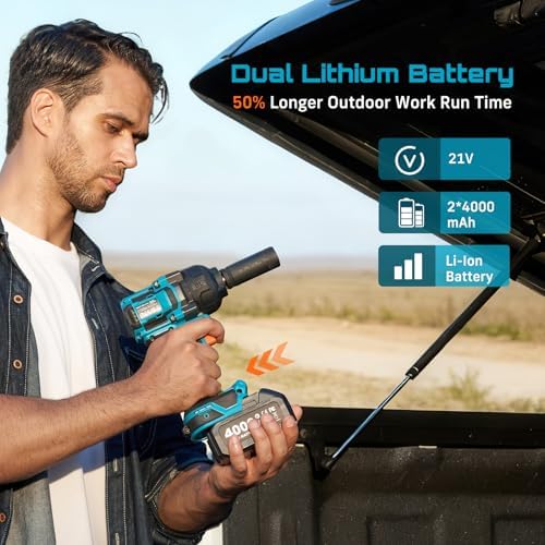 Seesii Impact Wrench 886 Ft lbs 1200N m   1/2 High Torque Impact Gun with 21V 4000mAh Battery  Electric Impact Driver  2900IPM  5 Socket  Cordless Impact Wrench for Home Car/Mower/Pickup/Truck RV