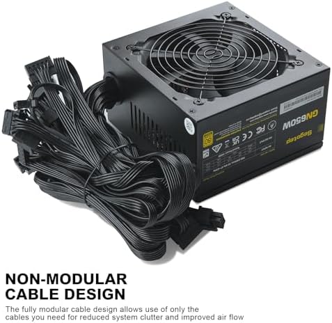 Segotep 650W 80 Plus Gold Certified Non Modular ATX Power Supply with 6 2 Pin Connectors PFC Protection and RoHS Compliance  120mm Silent Fan Gaming PSU GN 650 Black