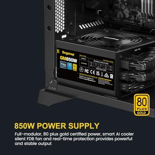 Segotep GM850 Power Supply 850W  PCIe 5 1 & ATX 3 1 Full Modular 80 Plus Gold Certified Gaming PSU for NVIDIA RTX 20/30/40/50 Series and AMD Graphics Cards