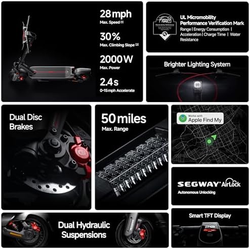 Segway Ninebot MAX Series Electric Scooter  Up to 22 28 MPH  Long Rang  Dual Suspension & Braking System  Fast Charging  Scooter for Adults  UL 2272 2271 Certified  G2/G3 