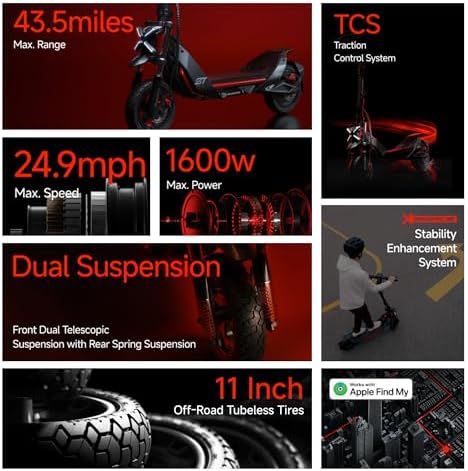 Segway ZT3 Pro Electric Scooter  Up to 24 9 MPH  43 5 Mile Range  Dual Suspension  Flash Charge  1600W Peak Motor  Off Road Scooter for Adults UL Certified  UL2272/2271 