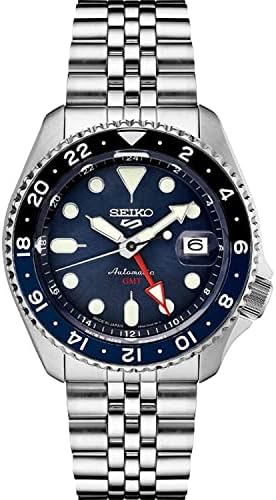 Seiko SSK003 Automatic Watch for Men   5  Sports   Blue Dial with Date Calendar and Luminous Hands & Markers and Black & Blue GMT Bezel  100m Water Resistant