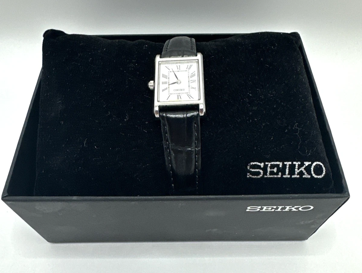 Seiko Womens 4N30 00H0 Quartz Watch White Dial Black Leather strap SWR053